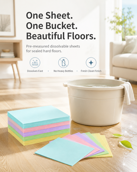 A compact, pre-measured floor cleaning sheet for busy family homes