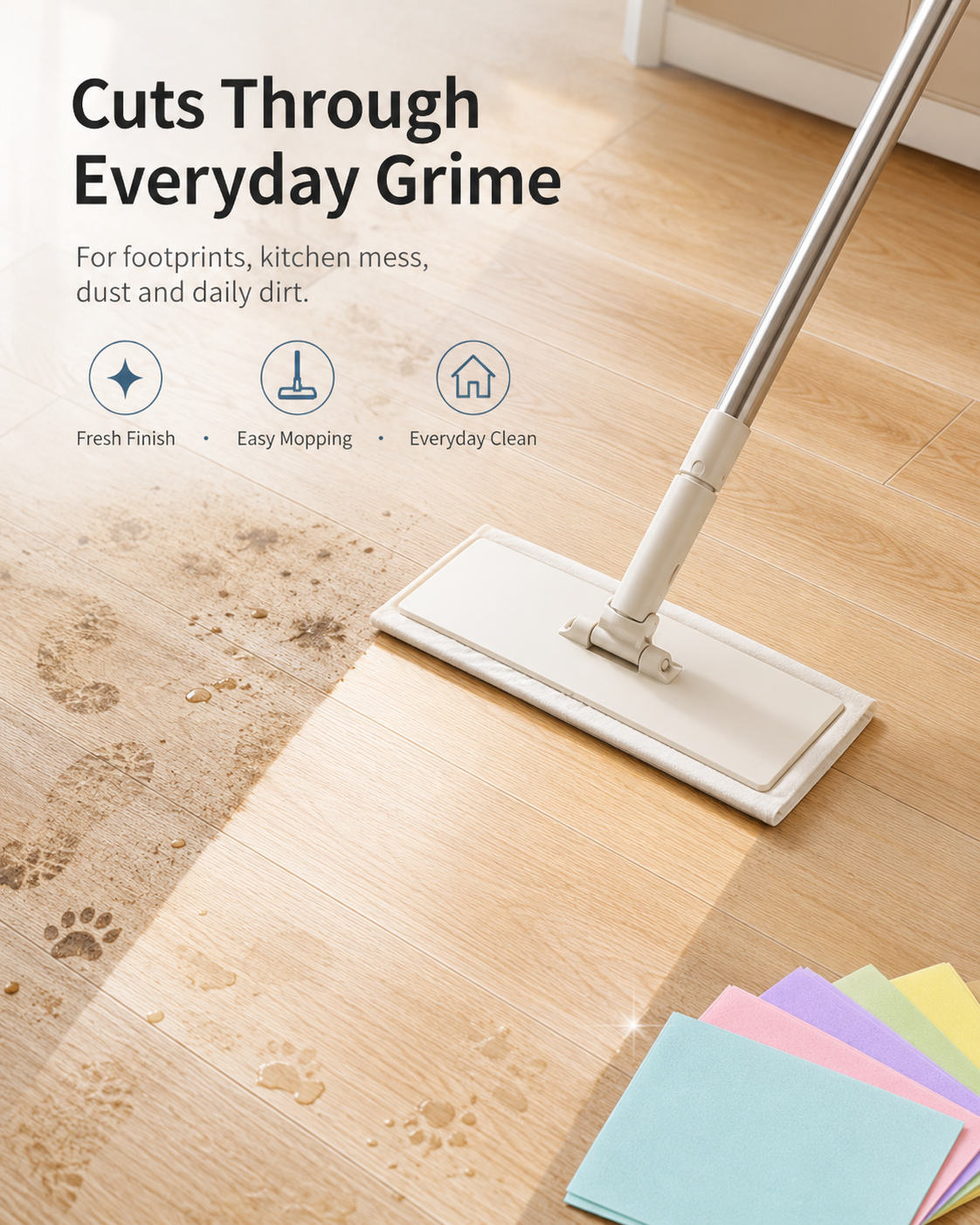 A compact, pre-measured floor cleaning sheet for busy family homes