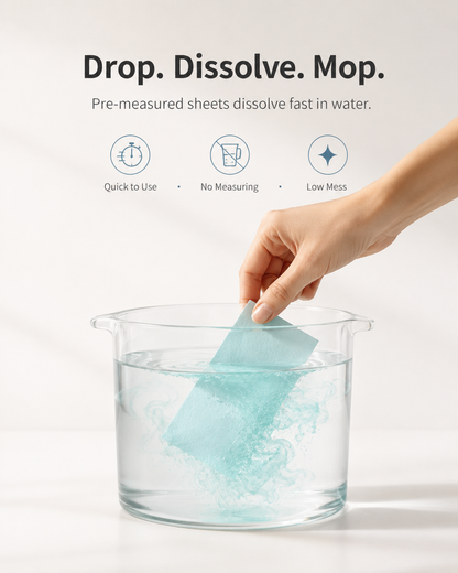 A compact, pre-measured floor cleaning sheet for busy family homes