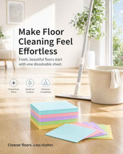 A compact, pre-measured floor cleaning sheet for busy family homes